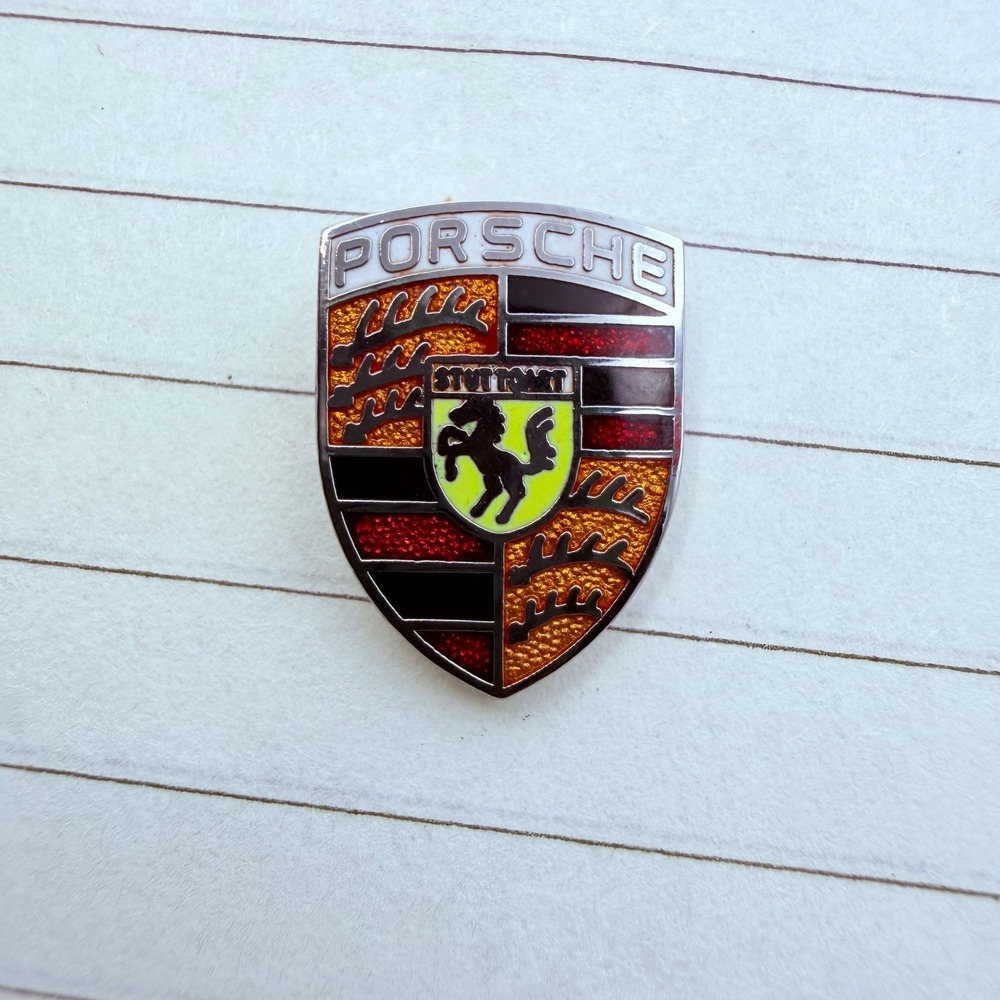 Porsche Crest Enamel Lapel Pin Stuttgart Shield Logo Gold Red Black Hat Pin